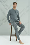 Erkek Interlok Penye Uzun Kol Pijama Takımı 2230 Yeşil | L