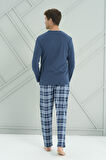 Erkek Interlok Penye Uzun Kol Pijama Takımı 2234 Petrol03 | M