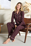 Kadın Interlok Penye Uzun Kol Pijama Takımı 3106 Kahverengi | XL