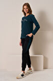 Kadın Penye Uzun Kol Pijama Takımı 3199 Petrol | XL
