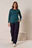 Kadın Penye Uzun Kol Pijama Takımı 3196 Zümrüt01 | L