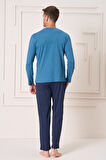 Erkek Pamuk Uzun Kol Pijama Takımı 4106 Petrol | XL