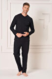 Erkek Pamuk Uzun Kol Pijama Takımı 4110 Siyah01 | M