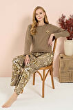 Kadın Penye Uzun Kol Pijama Takımı 3210 Haki | M