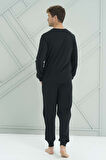 Erkek Penye Uzun Kol Pijama Takımı 2223 Siyah05 | M