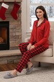 Kadın Kare Desenli Önü Düğmeli Yumuşak Milan Kumaş Pijama Takımı 250350 Kırmızı01 | M