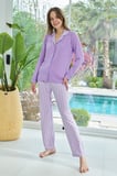 Kadın Desenli Önü Düğmeli Yumuşak Milan Kumaş Pijama Takımı 250378 Lila01 | XXL