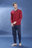Erkek Penye Yarım V Yaka Detay Uzun Kol Pijama Takımı 2113 Bordo04 | M