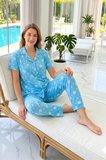 Kadın Kısa Kol Milan Kumaş Pijama Takımı 50501-2484 Mavi02 | XXL