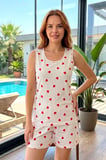 Kadın Desenli Sıfır Kol Şortlu Suprem Pijama Takımı 0568 Pudra | XL