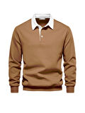 Ghassy Co. Erkek Retro Renk Bloklu Pamuklu Gömlek Yaka Sweatshirt