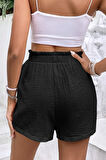 Ghassy Co. Kadın %100 Cotton Müslin Tatil Ev İçi/Dışı Kullanım Cepsiz Beli Bağcıklı Şort