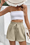 Ghassy Co. Kadın %100 Cotton Müslin Tatil Ev İçi/Dışı Kullanım Cepsiz Beli Bağcıklı Şort