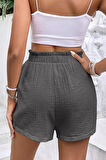 Ghassy Co. Kadın %100 Cotton Müslin Tatil Ev İçi/Dışı Kullanım Cepsiz Beli Bağcıklı Şort