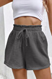 Ghassy Co. Kadın %100 Cotton Müslin Tatil Ev İçi/Dışı Kullanım Cepsiz Beli Bağcıklı Şort