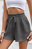 Ghassy Co. Kadın %100 Cotton Müslin Tatil Ev İçi/Dışı Kullanım Cepsiz Beli Bağcıklı Şort