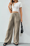 Ghassy Co. Kadın %100 Cotton Müslin Ultra Hafif Palazzo Model Geniş Paça Keten Karışım Pantolon