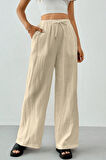 Ghassy Co. Kadın %100 Cotton Müslin Ultra Hafif Palazzo Model Geniş Paça Keten Karışım Pantolon