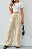Ghassy Co. Kadın %100 Cotton Müslin Ultra Hafif Palazzo Model Geniş Paça Keten Karışım Pantolon