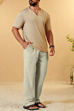 Ghassy Co. Erkek %100 Cotton Muslin Keten Karışım Rahat Ultra Hafif Ev İçi/Dışı Keten Pantolon