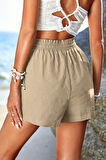 Ghassy Co. Kadın Bambu Keten İç Göstermez Cepli Beli Bağcıklı Tatil Günlük Şort