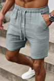 Ghassy Co. Erkek %100 Pamuk Muslin Keten Rahat Günlük Cepli Bağcıklı Tatil Şort