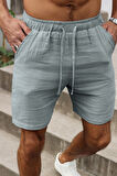 Ghassy Co. Erkek %100 Pamuk Muslin Keten Rahat Günlük Cepli Bağcıklı Tatil Şort