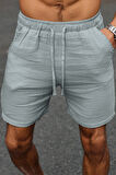 Ghassy Co. Erkek %100 Pamuk Muslin Keten Rahat Günlük Cepli Bağcıklı Tatil Şort