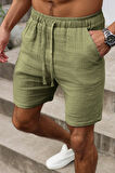 Ghassy Co. Erkek %100 Pamuk Muslin Keten Rahat Günlük Cepli Bağcıklı Tatil Şort