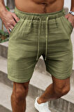 Ghassy Co. Erkek %100 Pamuk Muslin Keten Rahat Günlük Cepli Bağcıklı Tatil Şort