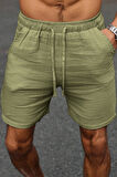 Ghassy Co. Erkek %100 Pamuk Muslin Keten Rahat Günlük Cepli Bağcıklı Tatil Şort