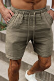Ghassy Co. Erkek %100 Pamuk Muslin Keten Rahat Günlük Cepli Bağcıklı Tatil Şort
