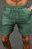 Ghassy Co. Erkek %100 Pamuk Muslin Keten Rahat Günlük Cepli Bağcıklı Tatil Şort