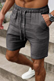 Ghassy Co. Erkek %100 Pamuk Muslin Keten Rahat Günlük Cepli Bağcıklı Tatil Şort