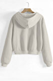 Ghassy Co. Kadın Pamuklu Crop Model Kanguru Cepli Sonbahar ve İlkbahar Kapüşonlu Crop Sweatshirt
