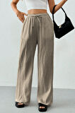 Ghassy Co. Kadın %100 Cotton Müslin Ultra Hafif Palazzo Model Geniş Paça Keten Karışım Pantolon