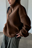 Ghassy Co. Kadın Ultra Isı Peluş Sherpa Oversize Yarım Metal Fermuar Lastik Ayarlı Polar Sweatshirt