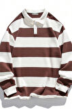 Ghassy Co. Erkek London Çizgili Şeritli Pamuklu İçi Polarlı Polo Yaka Sweatshirt