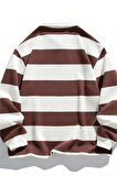 Ghassy Co. Erkek London Çizgili Şeritli Pamuklu İçi Polarlı Polo Yaka Sweatshirt