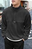 Ghassy Co. Erkek Oversize Regular Dik Yaka Yarım Fermuarlı Polar Sweatshirt