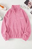 Ghassy Co. Kadın Kanguru Cepli Fermuarlı Polar Sweatshirt 
