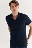 Erkek Lacivert %100 Pamuk Serin Tutan Standart Fit Normal Kesim Polo Yaka T-Shirt E001004