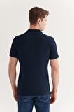 Erkek Lacivert %100 Pamuk Serin Tutan Standart Fit Normal Kesim Polo Yaka T-Shirt E001004