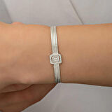 Gümüş Baget Taşlı Trabzon Hasır Kadın Bileklik