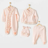 Andywawa AC25312 Newborn Chic Girl Tüllü 4'Lü Hastane Çıkışı Salmon