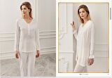 PERİN 319  ECRU  Hamile Lohusa 3 Lü Pijama Sabahlık Takım