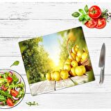 Sabanbaba Dekoratif Cam Kesme Tahtası Limon Sepeti 30 x 40 cm | Cam Kesme Tablası