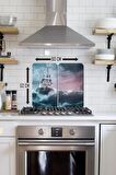 2' li 30x52 cm Fırtınalı Deniz Desenli Cam Ocak Arkası Koruyucusu