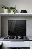 60 x 70 cm Siyah Altıgen Desenli Cam Ocak Arkası Koruyucu