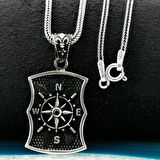 Özel Pusula Tasarımlı  925 Ayar Gümüş Erkek Kolye